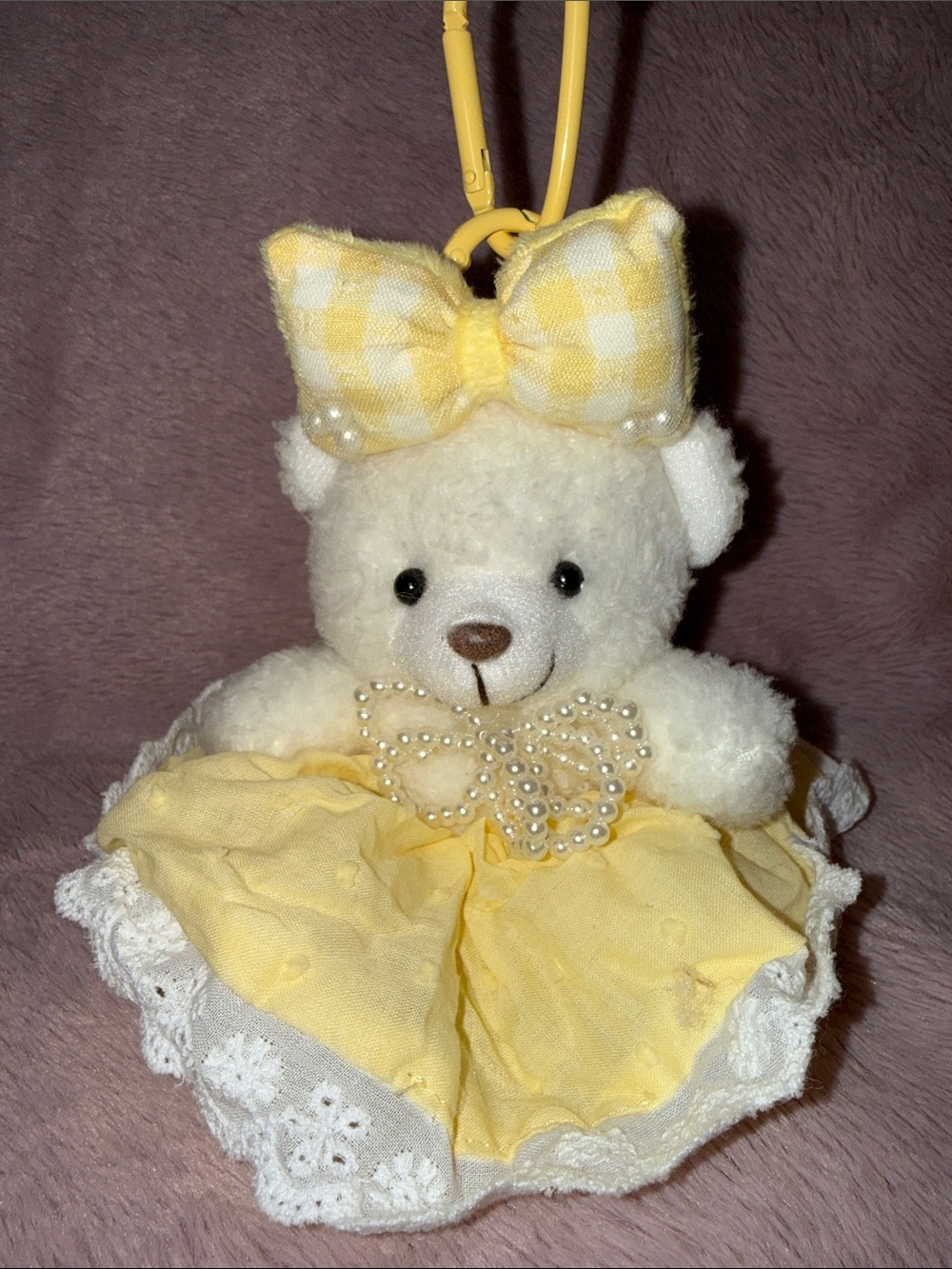 🍋 New Bear Charm Yellow Skirt and Bow Plush Bear Bag Charm Key Charm